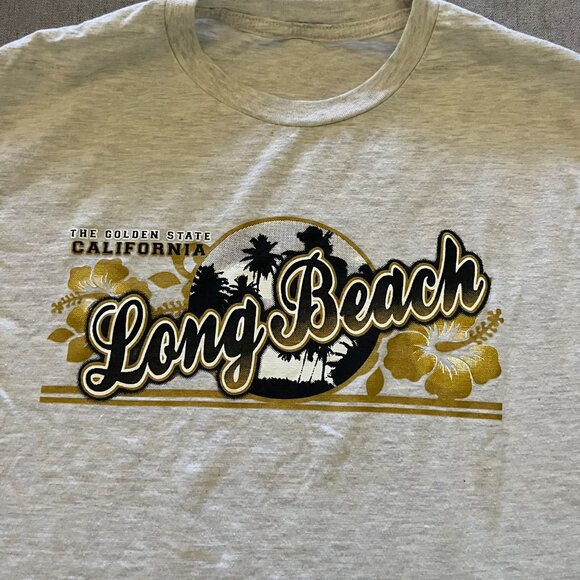 Long Beach California T Shirt Adult Size Small Gray Palm Trees Logo Golden State - Picture 2 of 5